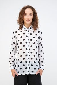 Camisa Fenda Lateral Branca com Bolas Preta