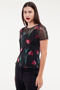 Blusa Tule Segunda Pele Manga curta Tulipas