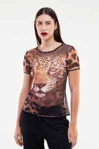 Blusa Tule Segunda Pele Manga curta Onça Real