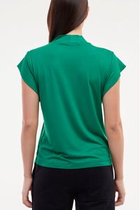 Blusa de Malha Gola Alta Verde Estampa Rosa