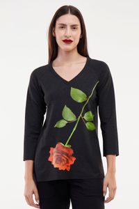 Blusa de Malha grafite Estampa Rosa
