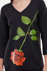 Blusa de Malha grafite Estampa Rosa