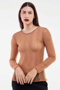 Blusa tule Lurex sem forro manga longa