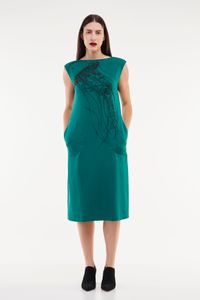 Vestido de Malha Verde Decote Reto