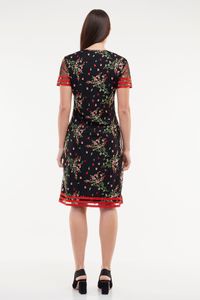 Vestido Tule Bordado Preto Com Fita Cetim
