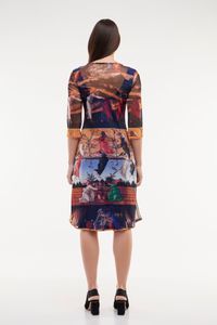 Vestido Tule Manga 3/4 Quadros Boticelli