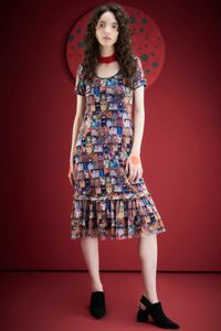 Vestido tule Barra Franzida Klimt Quadrinhos