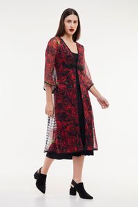 Kimono Longo de tule Poa com Rosas