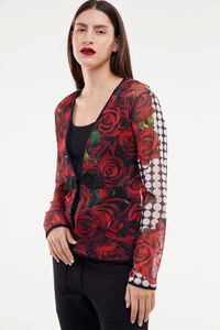 Casaquinho Tule Poa com Rosas