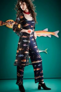Macacão tule regata estampa peixe