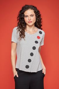 Blusa de Malha Listrada Estampa Bolas