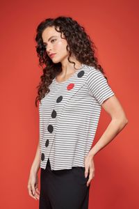 Blusa de Malha Listrada Estampa Bolas