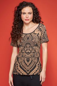 Blusa de Malha bege Estampa Tribal