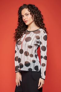Blusa de tule segunda pele manga longa Poá c/listra
