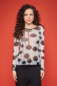Blusa de tule segunda pele manga longa Poá c/listra