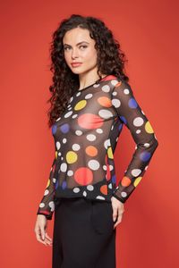 Blusa de tule segunda pele manga longa Bolas coloridas