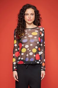 Blusa de tule segunda pele manga longa Bolas coloridas