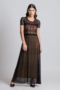 Vestido Longo Tule C/Tira Renda  Bordada