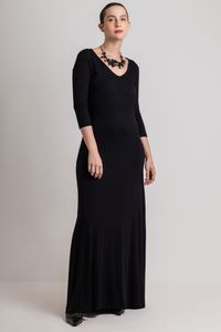 Vestido Longo Preto de Malha Com bolas Costas