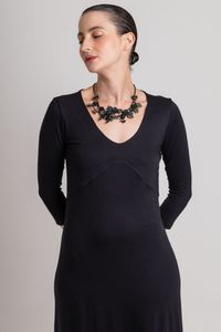 Vestido Longo Preto de Malha Com bolas Costas