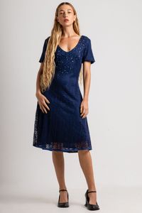 Vestido curto de renda Azul com decote Bolinhas Coloridas