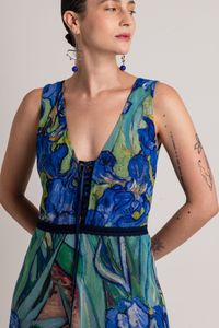 Vestido tule decote V Van Gogh Orquidea