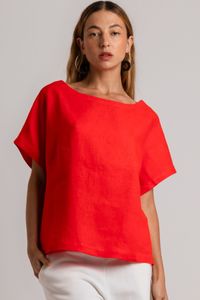 Blusa de Linho Laranja Manga Japonesa