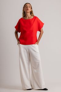 Blusa de Linho Laranja Manga Japonesa