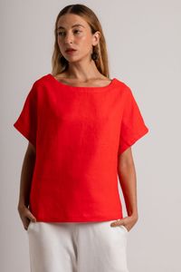 Blusa de Linho Laranja Manga Japonesa