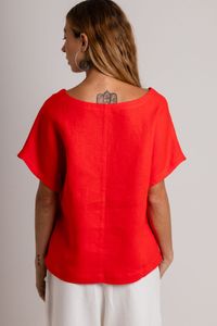 Blusa de Linho Laranja Manga Japonesa