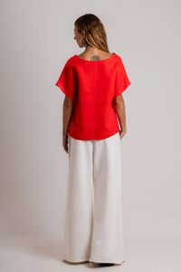 Blusa de Linho Laranja Manga Japonesa