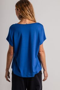 Blusa de Malha Azul com Silk Arabesco