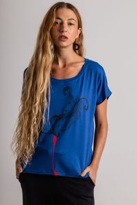 Blusa de Malha Azul com Silk Arabesco