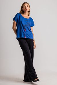 Blusa de Malha Azul com Silk Arabesco