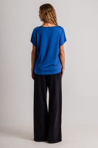 Blusa de Malha Azul com Silk Arabesco