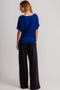 Blusa de Malha Canelada Azul Manga Japonesa