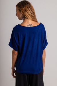 Blusa de Malha Canelada Azul Manga Japonesa