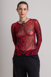 Blusa Tule Vermelha Tribal
