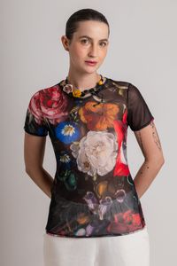 Blusa segunda pele manga curta Rosa Chitão