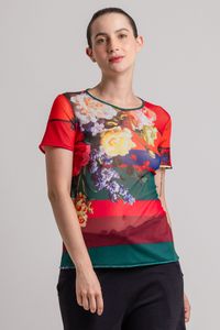 Blusa segunda pele manga curta Floral Listral