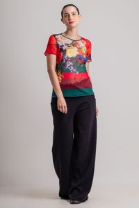 Blusa segunda pele manga curta Floral Listral