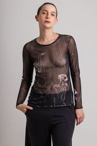 Blusa tule segunda pele manga longa Mulheres E.Schiele Preto/Branco