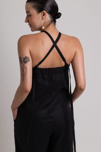 Macacão de linho preto com Zíper