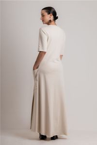 Vestido longo Off White de Malha Estampa Flor