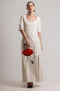 Vestido longo Off White de Malha Estampa Flor