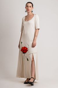 Vestido longo Off White de Malha Estampa Flor