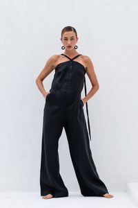 Macacão de linho preto com Zíper