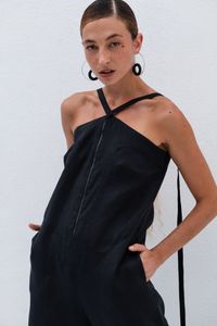 Macacão de linho preto com Zíper