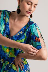 Vestido curto Van Gogh Orquidea manga aberta