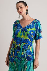 Vestido curto Van Gogh Orquidea manga aberta